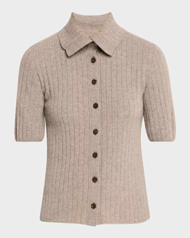 Ribbed Cashmere Button-Down Sweater